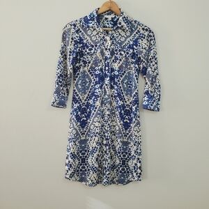 Cabi Blue Jewel Button Down Shirt Dress